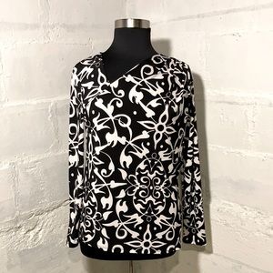 Graphic Printed Asymetrical Neck Line Long Sleeve Tunic Blouse